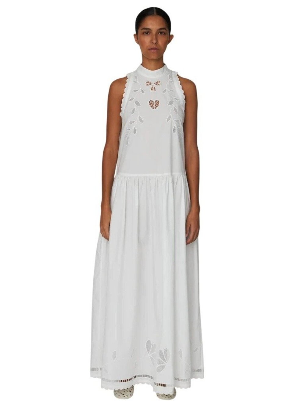 Stella Nova Embroidery Anglaise Sleeveless Maxi Dress 40 Womens Cotton